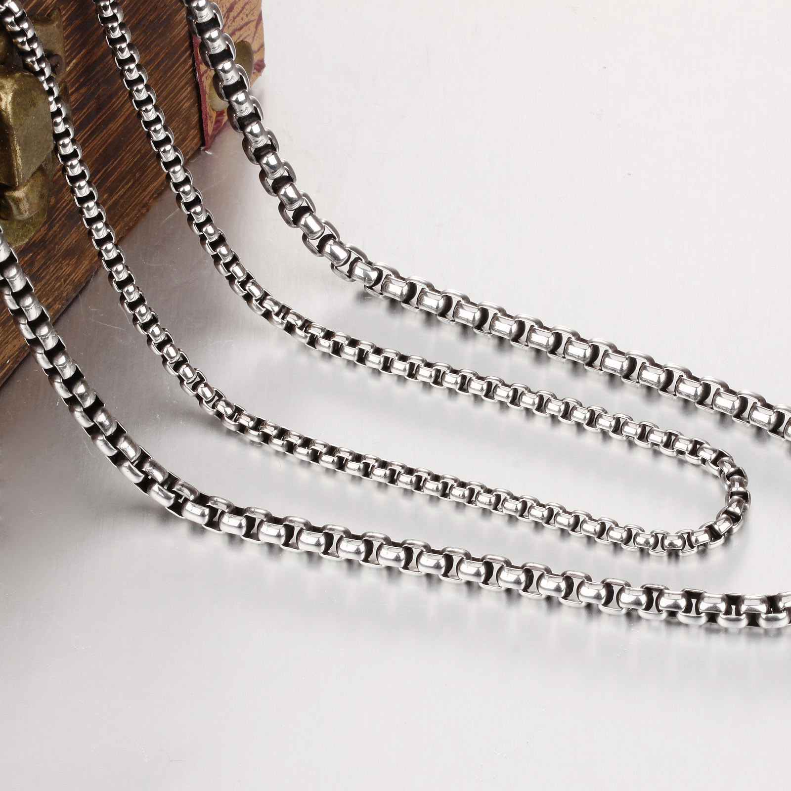 5pcs/lot Stainless Steel Square Rolo Link Chain Box Chain Necklace for Men Women