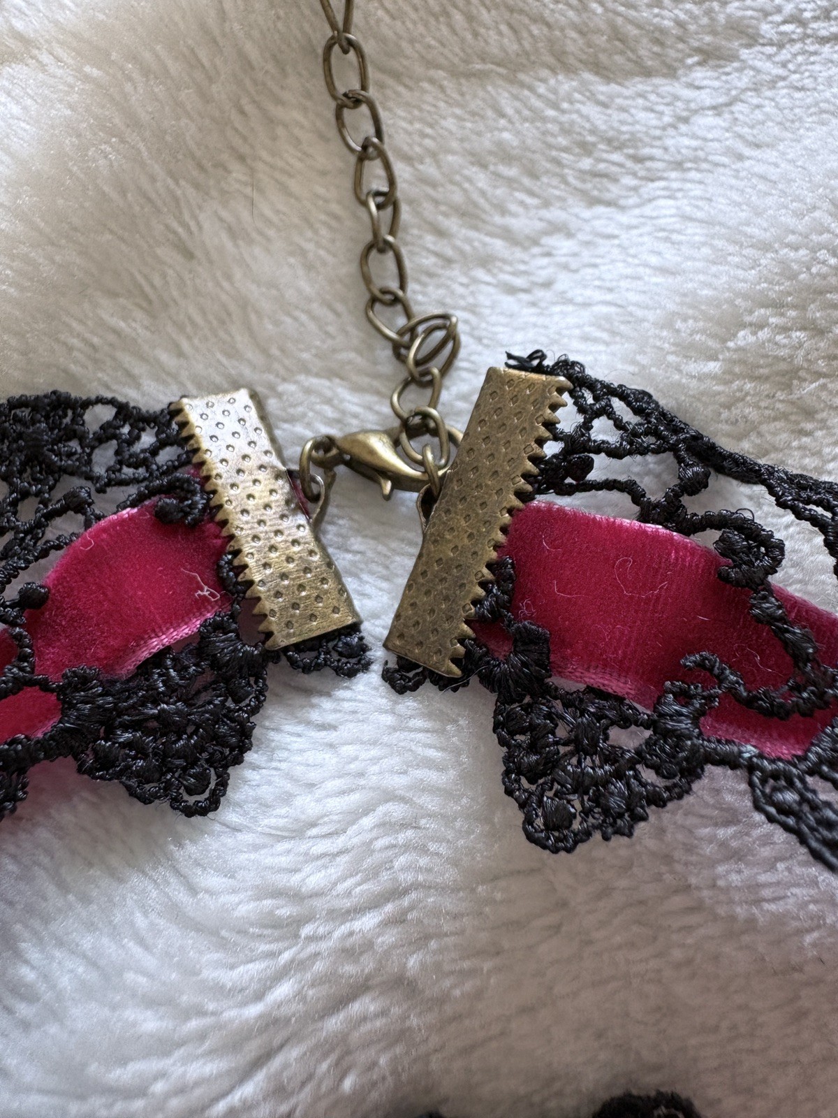Gothic Choker Necklace,Jewery, Handmade Black Lace, RED 12/13″ #A