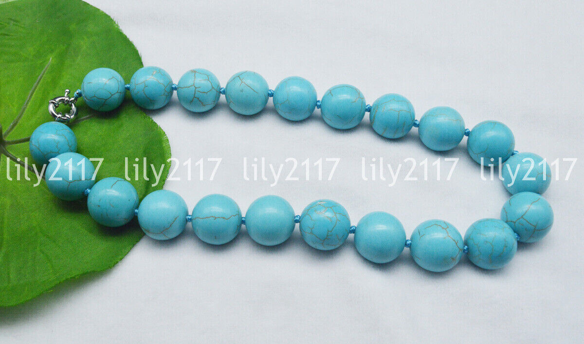 Huge 20mm Natural Blue Turquoise Gemstone Round Beads Necklace 14-36 inch