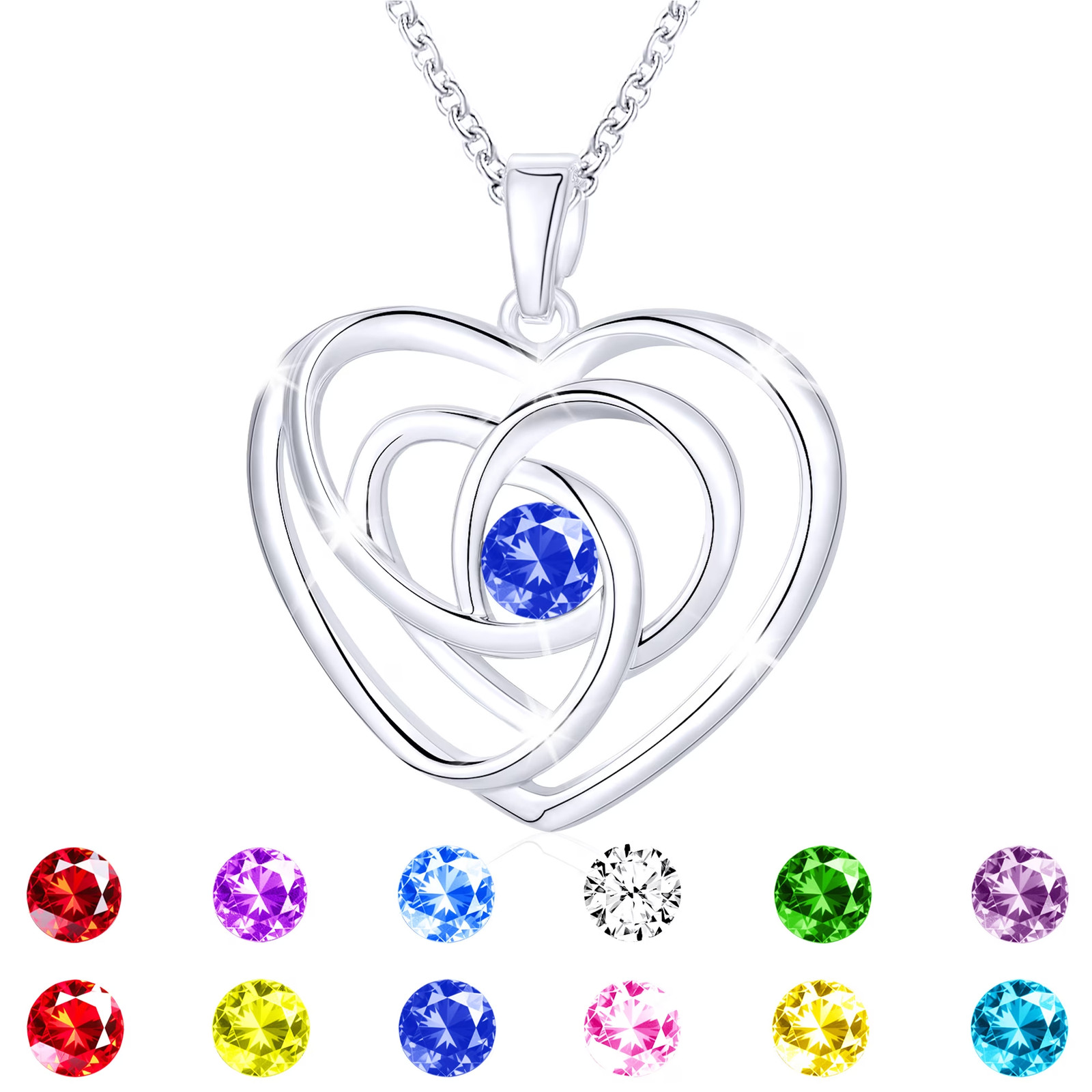 S925 Sterling Silver Plated Love Heart Necklaces for Women Girls CZ November Bir