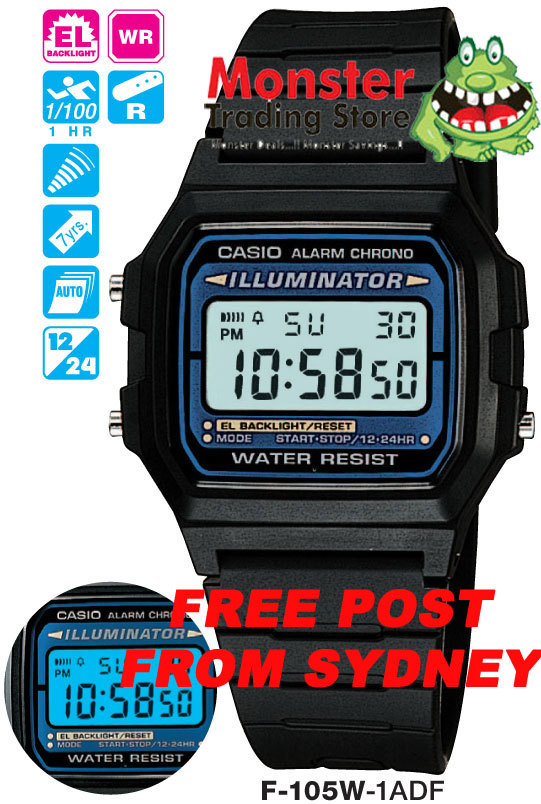 CASIO WATCH F-105W-1A F-105 F105 F105W F91 F-91 12-MONTH WARRANTY