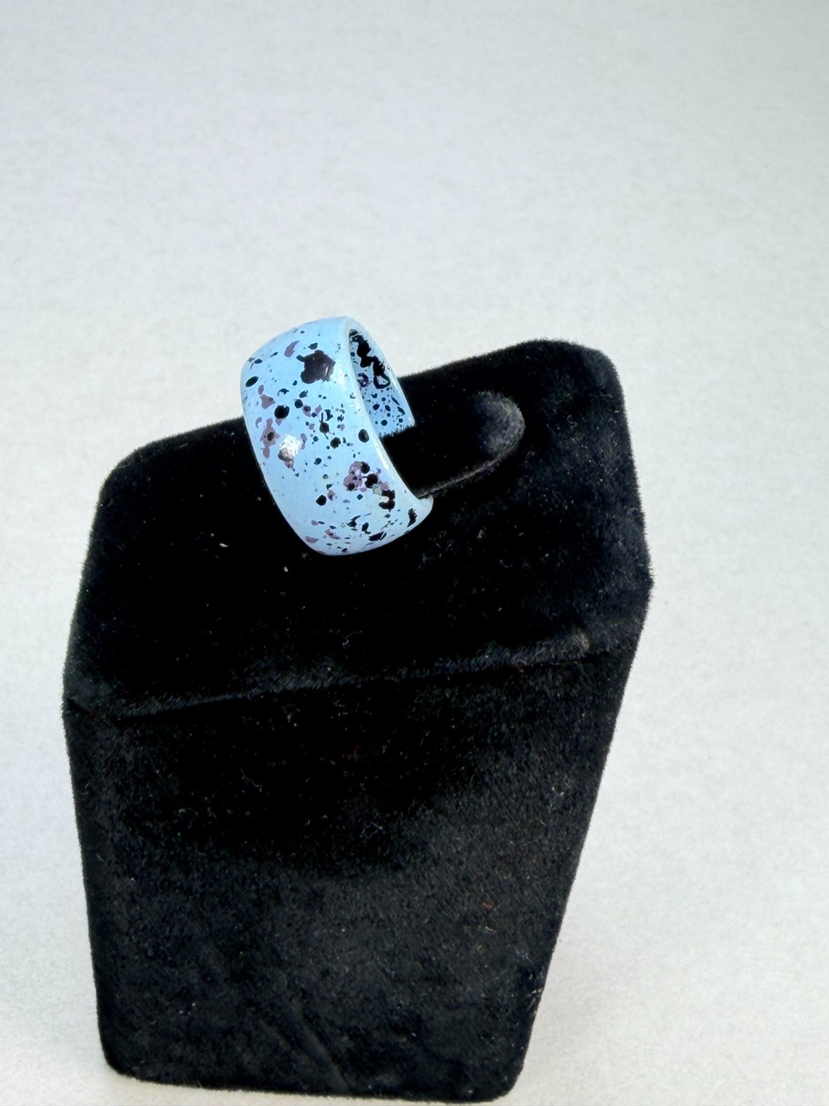 Blue Enamel Wide Band Ring Speckled Metal Statement Modern Fashion Jewelry