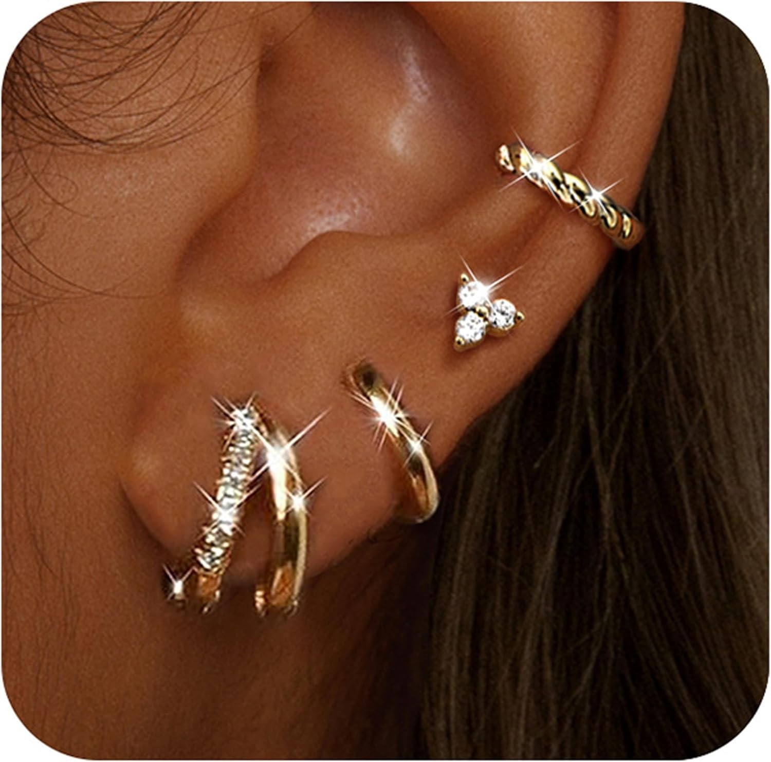 14K Gold Plated Dainty Huggie & Stud Earrings Set for Sensitive Ears – 4 Pairs