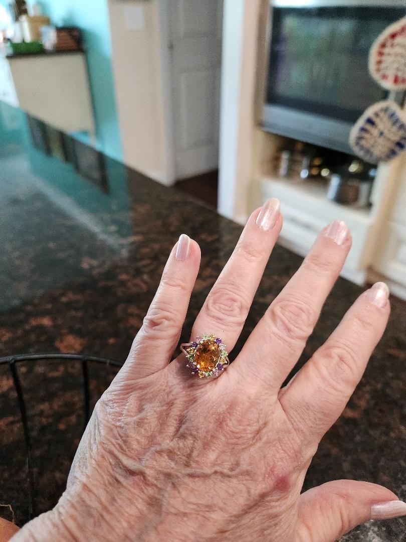 Oval Yellow/Orange Ring with HALO of Multi Colored Stones FREE SHIPPING!