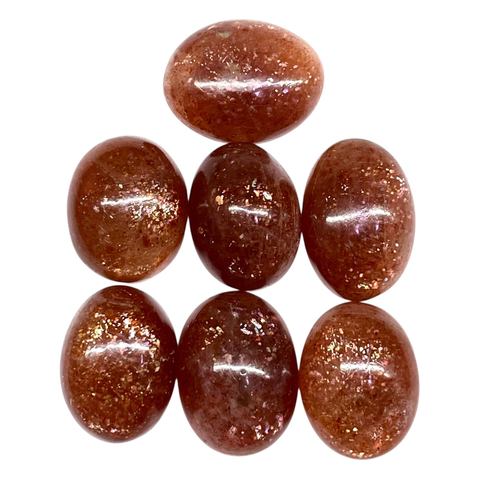 7 Pcs Natural Sunstone 17-19mm Glossy Orange Loose Cabochon Gemstones Lot