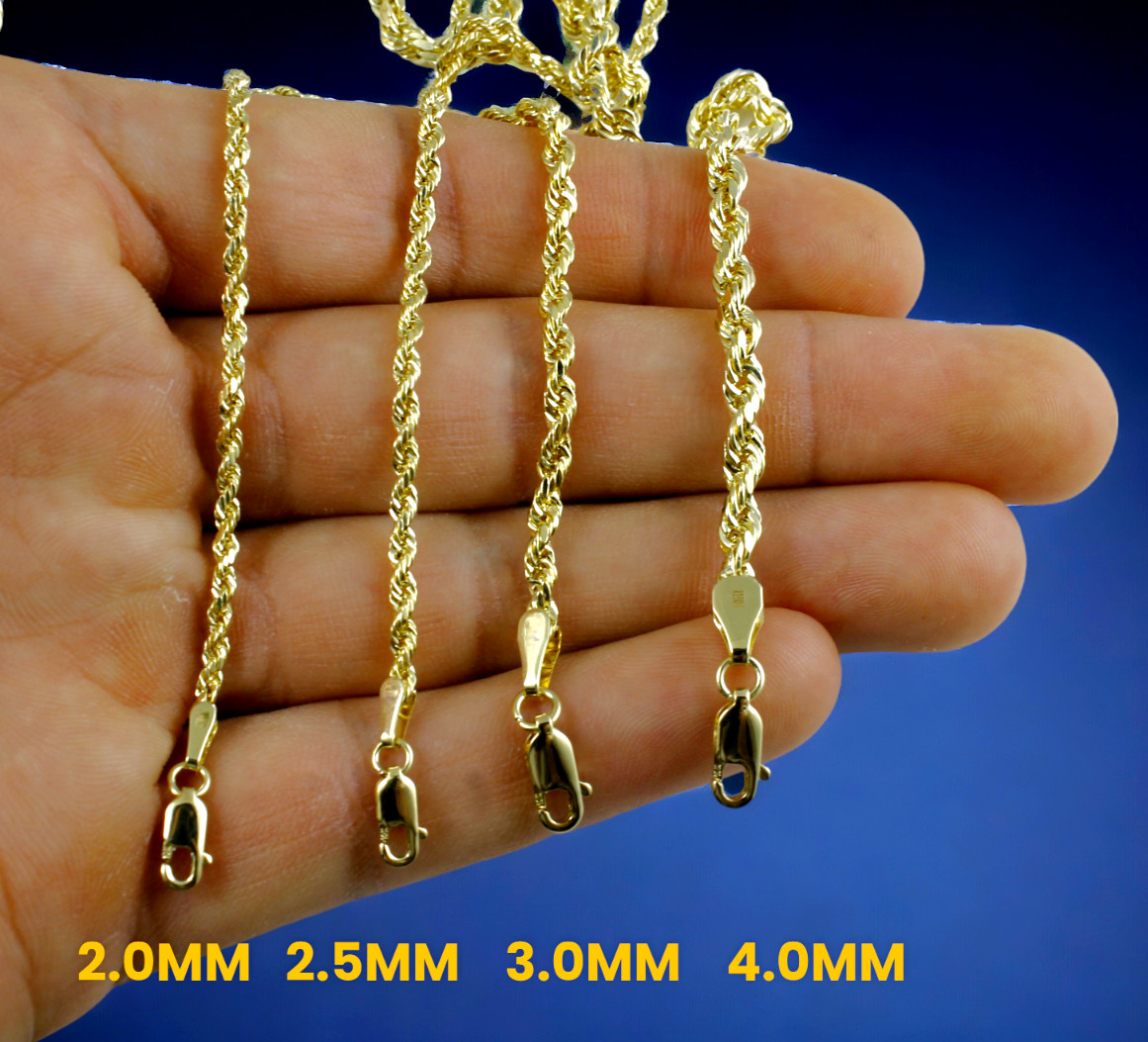 10K Yellow Gold Rope Necklace Bracelet Chain Diamond Cut 2mm-10mm 7″-30″