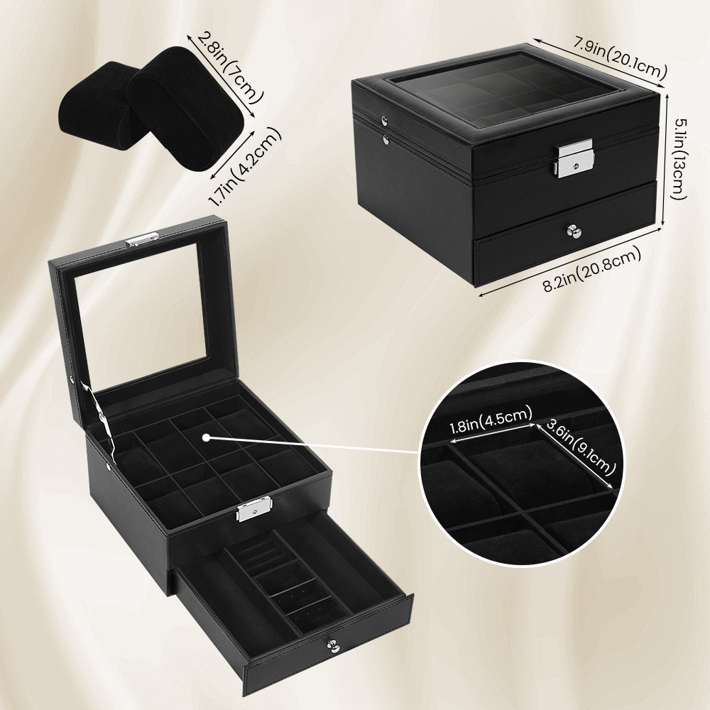 3/6/8/10/12/24 Slots PU Leather Watch Box Organizer Jewelry Display Storage Case