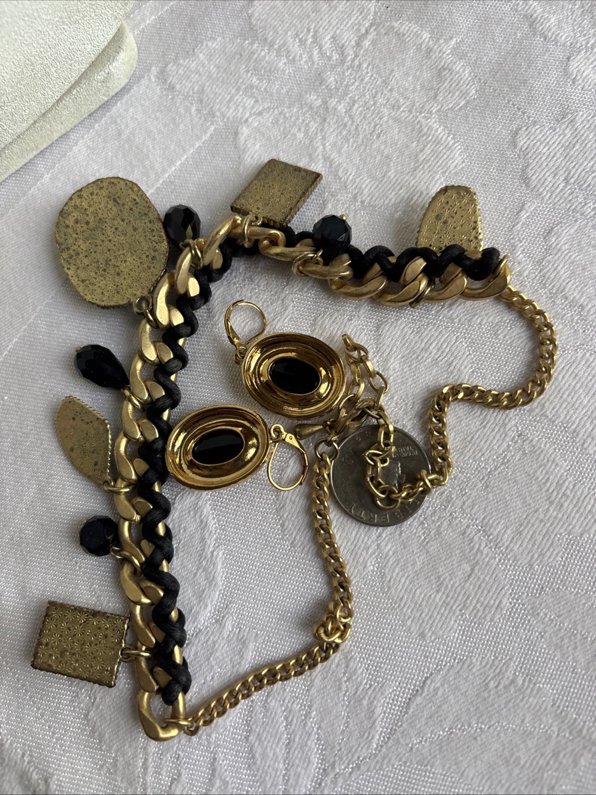 Park Lane Fascinated Necklace Satin Brushed GoldTone Black & Joan Rivers Earring