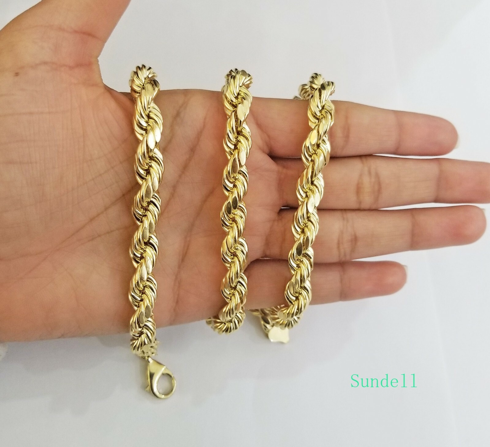 10k REAL Yellow Gold Rope Chain necklace 10mm 22″ Men thick diamond cut