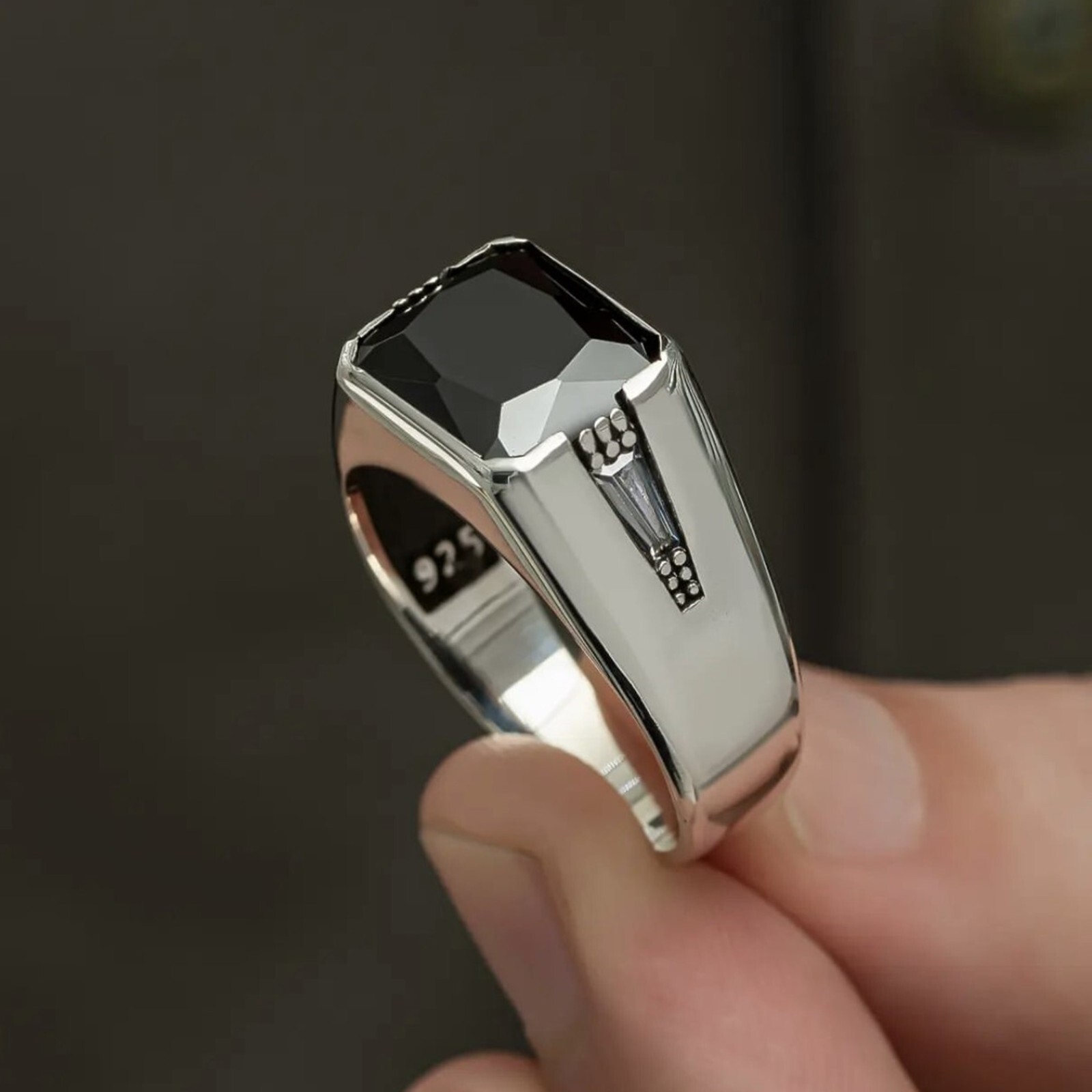 925 Sterling Silver Turkish Handmade Jewelry Black Onyx Men’s Ring All Size