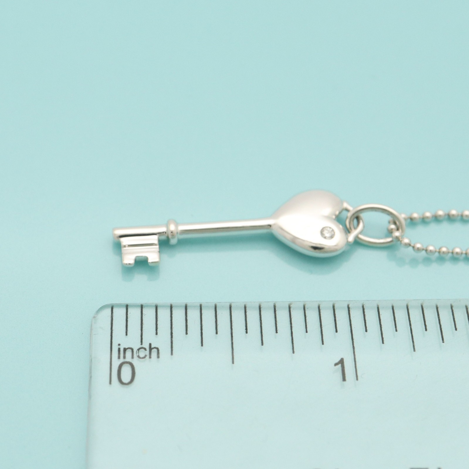 Tiffany & Co. Heart Key 1P Diamond Pendant Necklace 16.1″ Sterling Silver 925