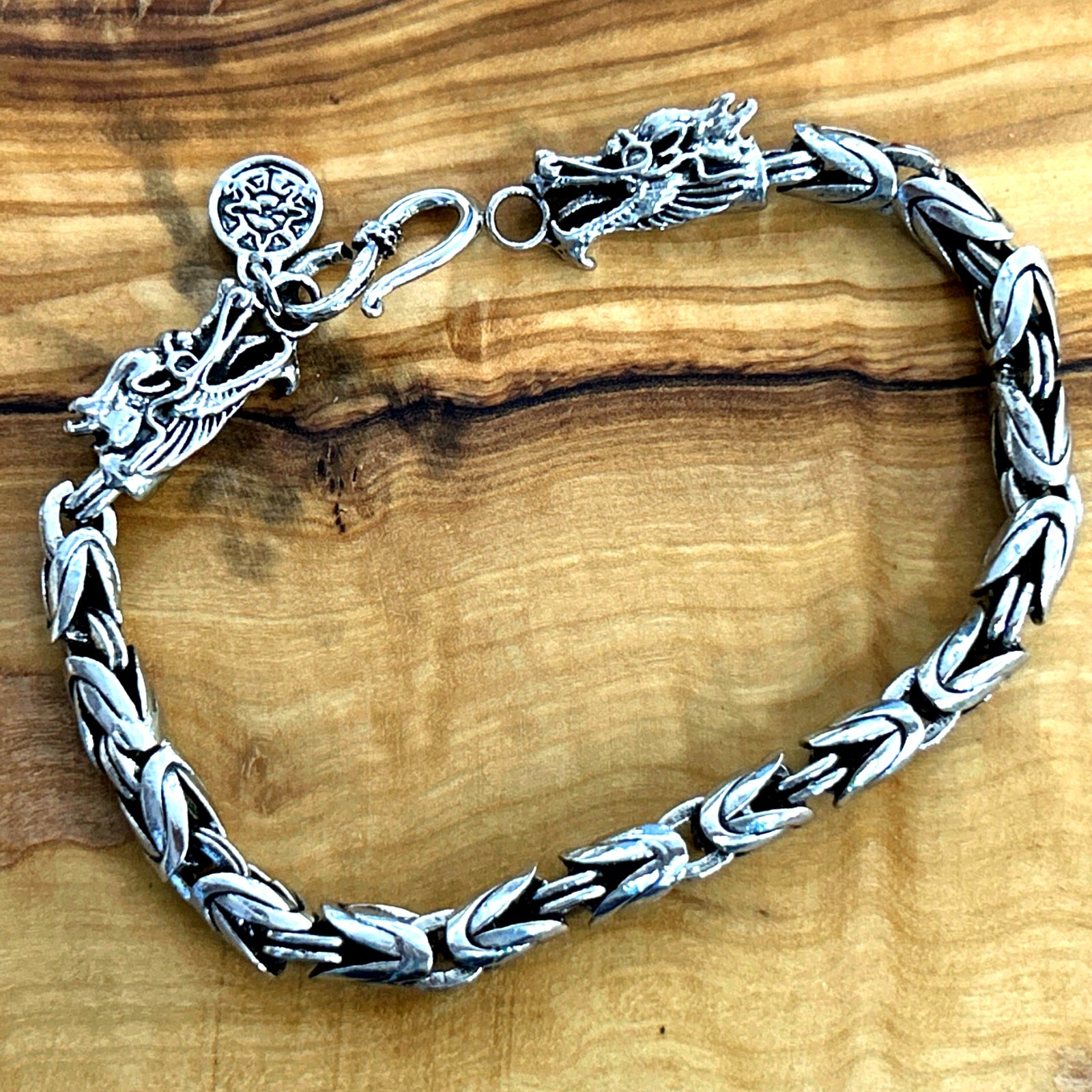 Byzantine Dragon 7.5″ Bali Bracelet Silver Tone Stainless Steel high end look