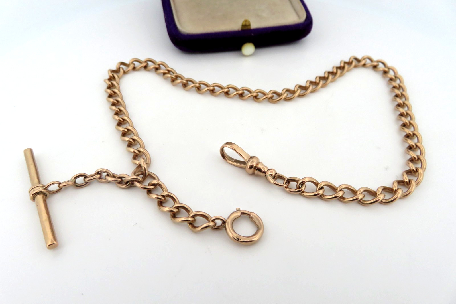 Antique Edwardian Art Deco era 10K Gold Pocket Watch Chain Link T Bar Dog Cl 25g