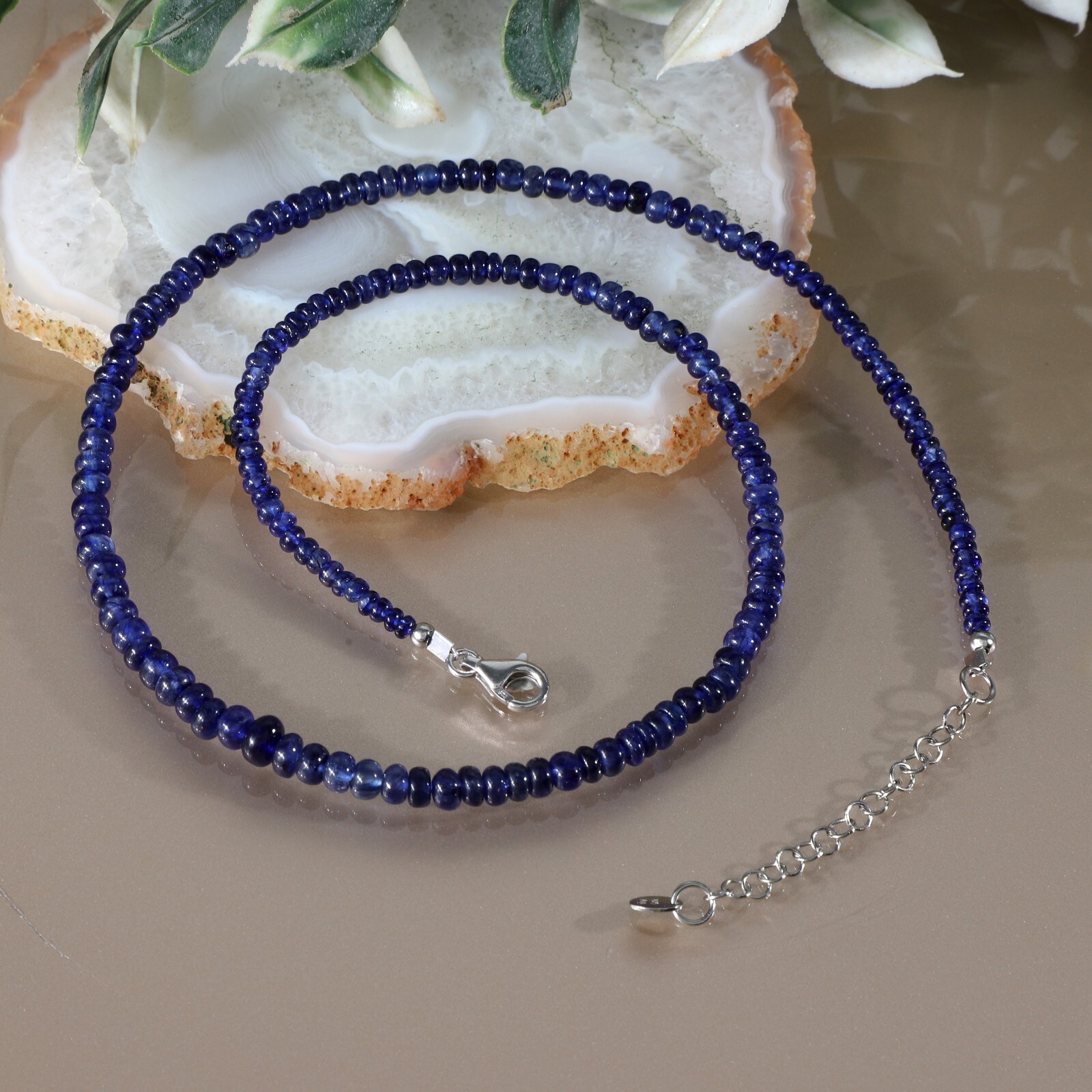 Natural Blue Sapphire Stone Beaded Necklace Plain Roundel Sapphire Jewelry