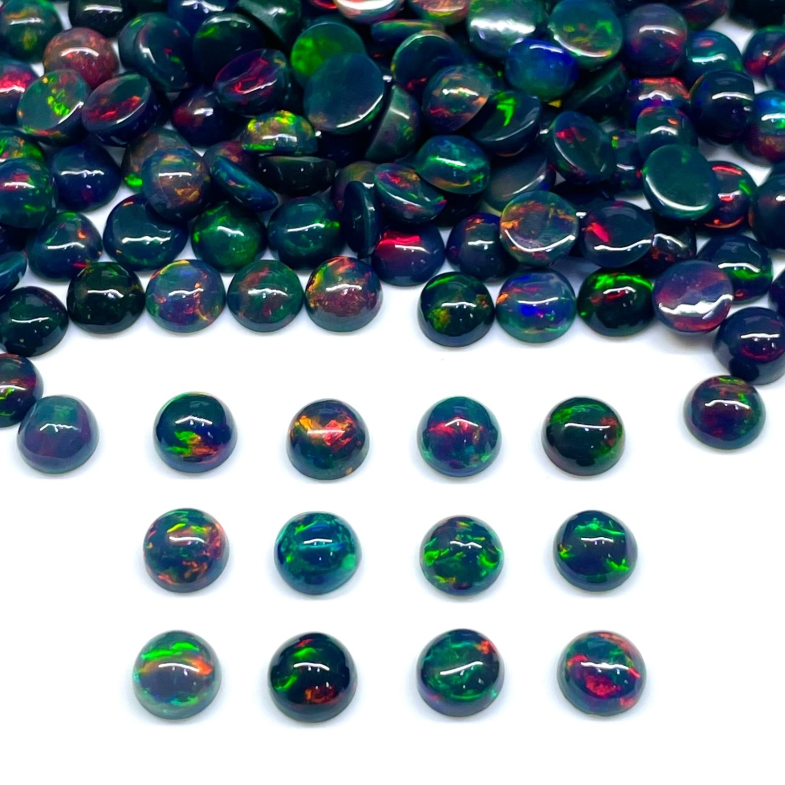 12 Pcs Natural Ethiopian Black Opal 6mm Round Flashy Loose Cabochon Gemstones