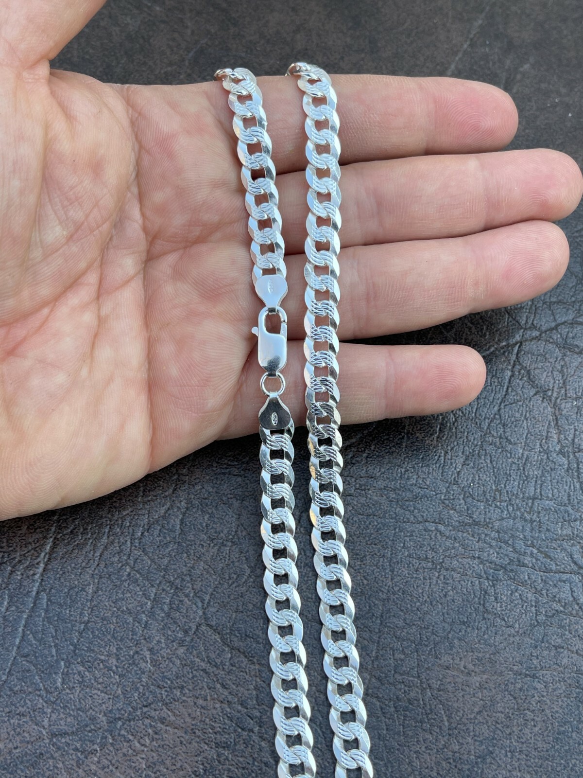 Solid 925 Sterling Silver Men’s Miami Cuban Link Chain Necklace 8mm Diamond Cut