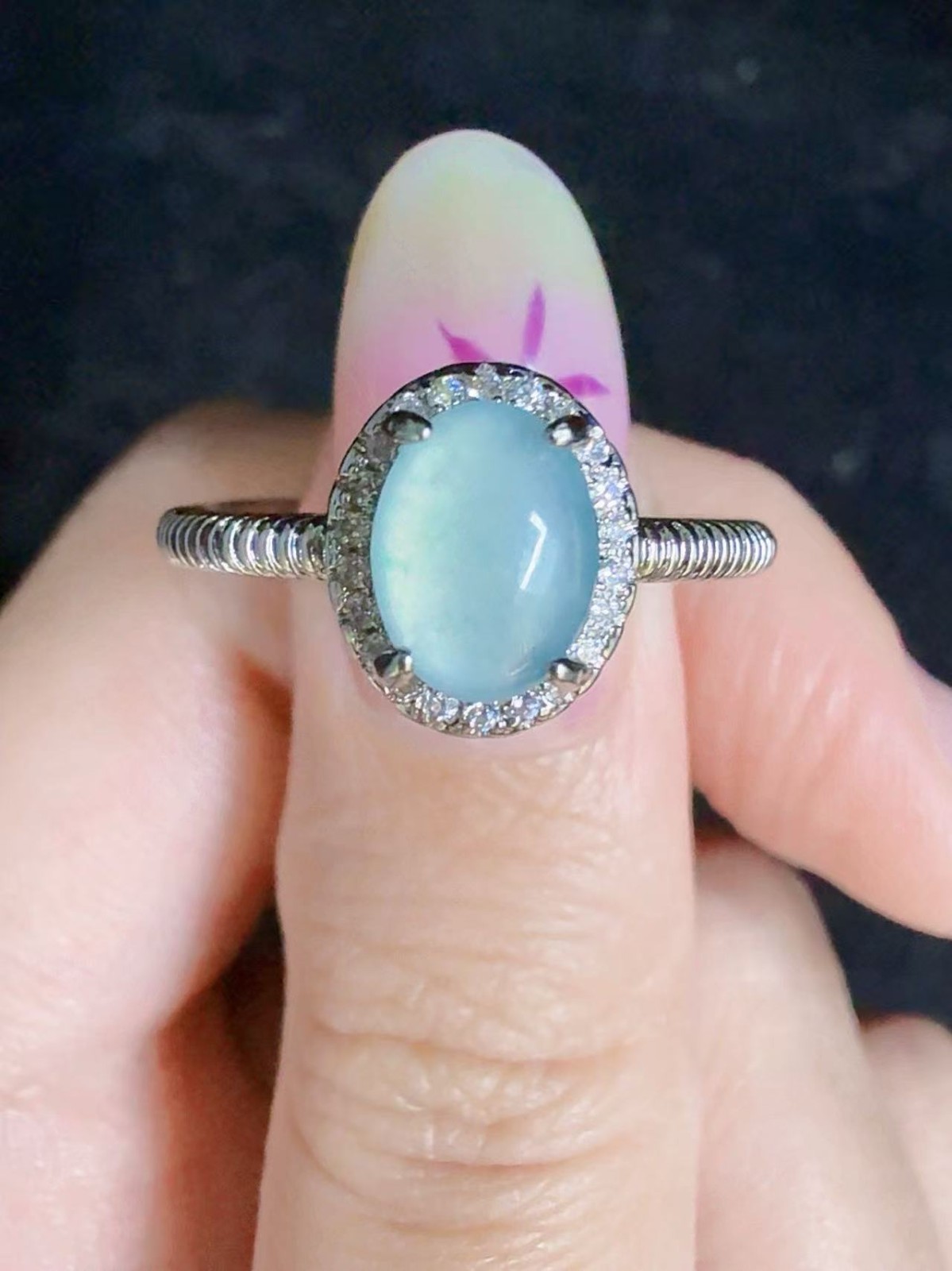 Natural sky blue jadeite ring