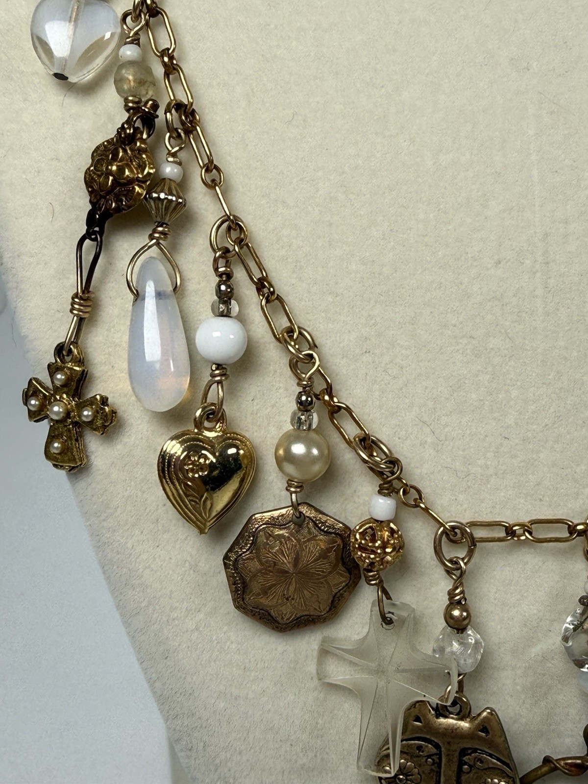 VTG 1/20 14k Gold Filled Charm 21.5” Necklace Cats Hearts Animals Crosses Love