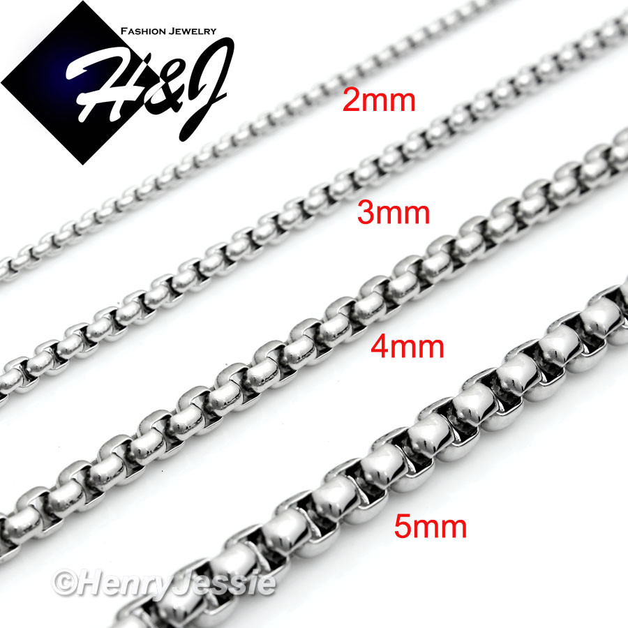16-40″MEN Stainless Steel 2mm/3mm/4mm/5mm/7mm Silver Smooth Box Chain Necklace