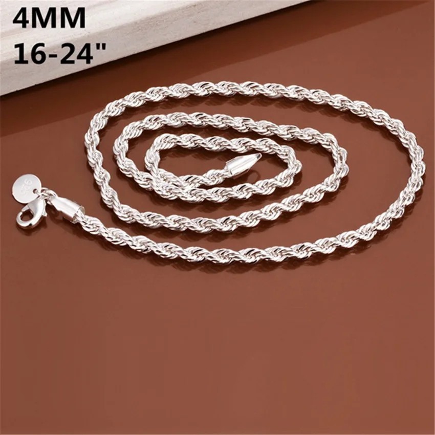 Silver palted Italian Rope Chain Men’s Necklace 4mm – NEW