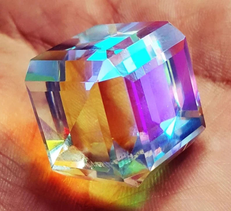 101 CT Rainbow Color Mystic Topaz Cube Cut Stunning Certified Loose Gemstone