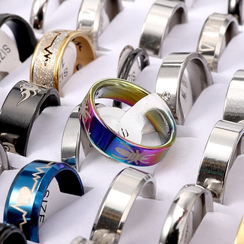 100PCS Jewelry Ring Stainless Steel Rings Bulk Lot Men’s Fashion Wholesale Mixed