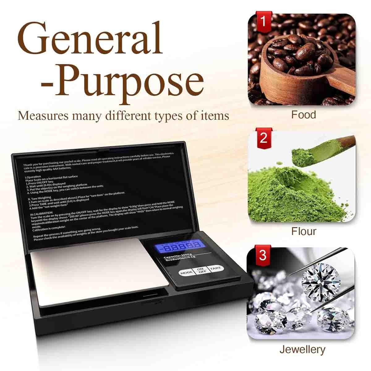 0.1g High Accuracy Mini Jewelry Scale 1000g 7 Units for Gold Gem Weighing