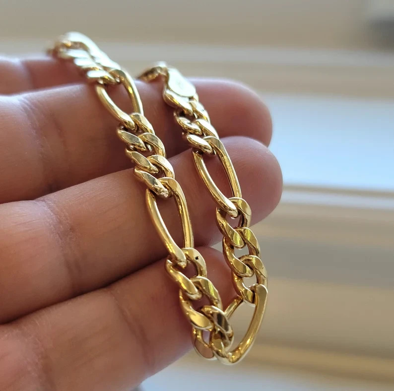 10K Yellow Gold Hollow Figaro Bracelet Real Gold Chain Unisex Jewelry 2mm-6.5mm
