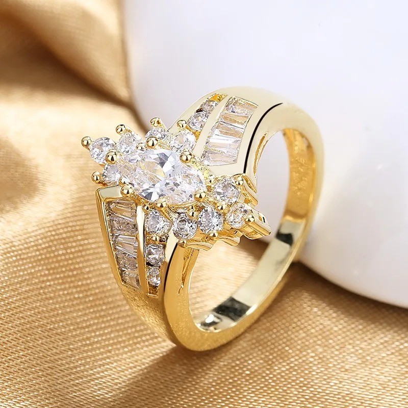 Fashion Gold Plated Rings for Women Cubic Zirconia Wedding Jewelry Size 6-10
