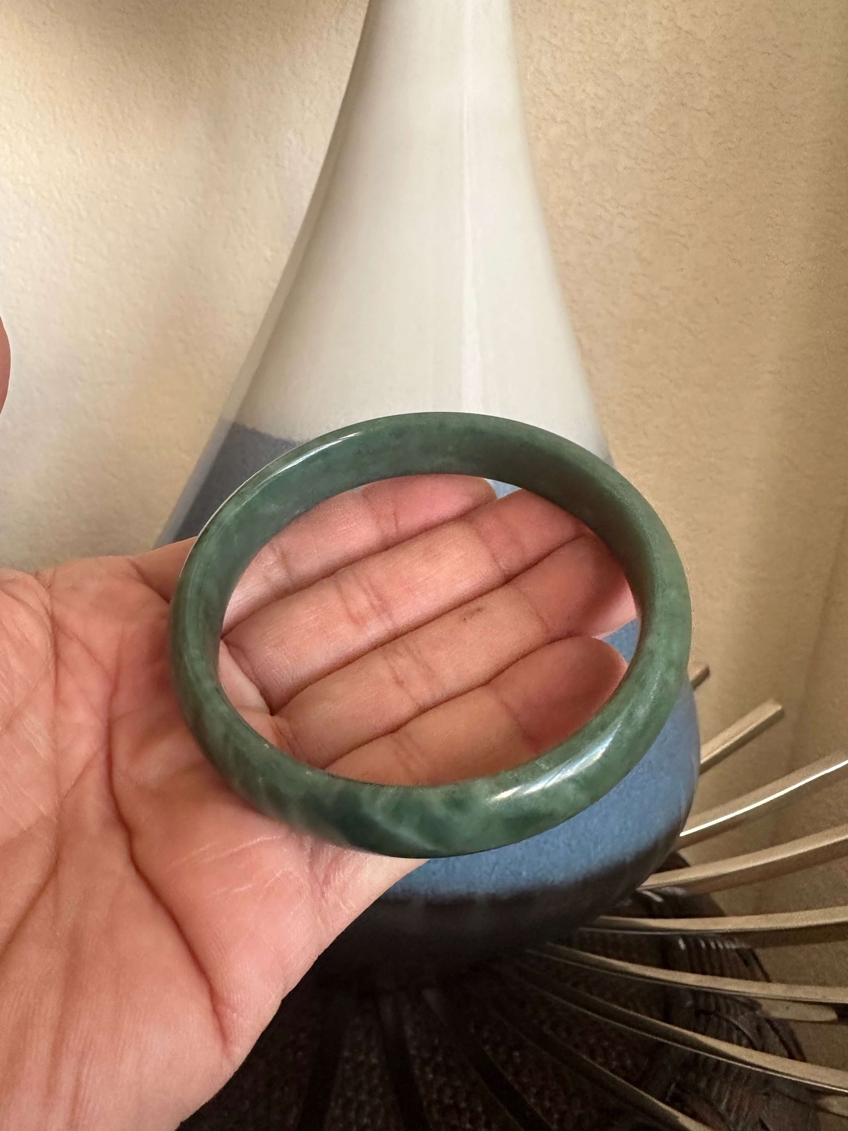 Gorgeous Dark Green Real Jade Bracelet Bangle Taiwan Wealth Good Fortune Luck RX