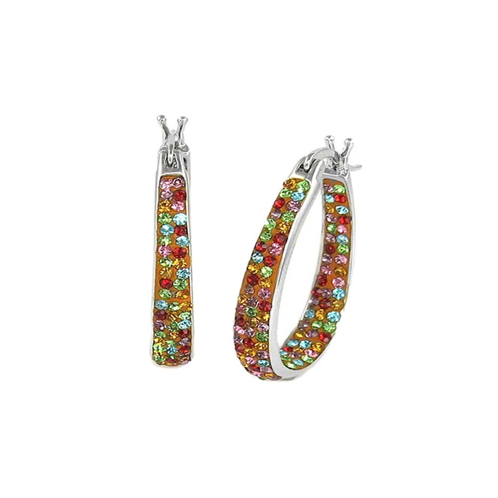 Women’s 18Kt White Gold Plated Multi Color Austrian Crystal Inside Outside Hoop