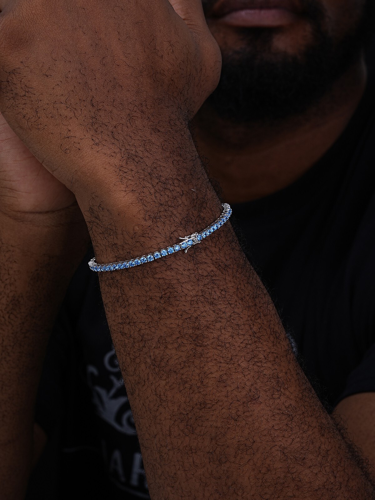 3mm Tennis Bracelet Real 925 Sterling Silver Simulated Aquamarine Blue CZ