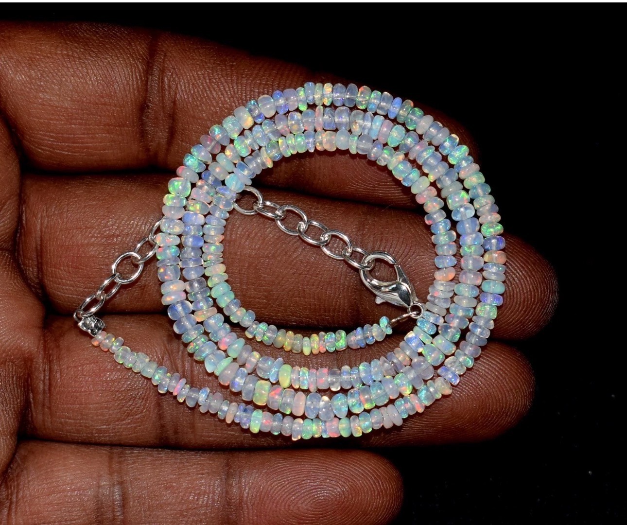 Natural Ethiopian Opal Bead Necklace 16″ AAA Grade Fire Opal Gemtone Jewelry