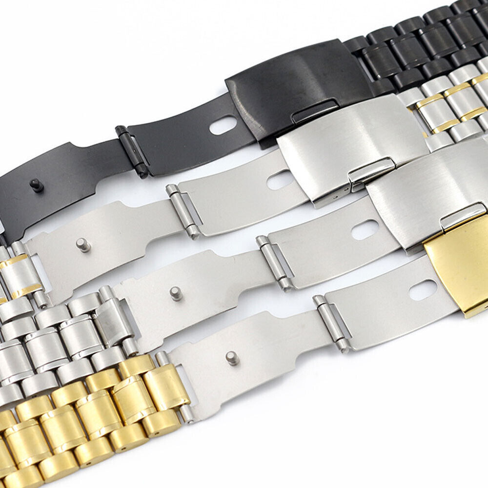 14 16 18 20 22 24 26mm Curved/Flat End Stainless Steel Strap Watch Band Bracelet