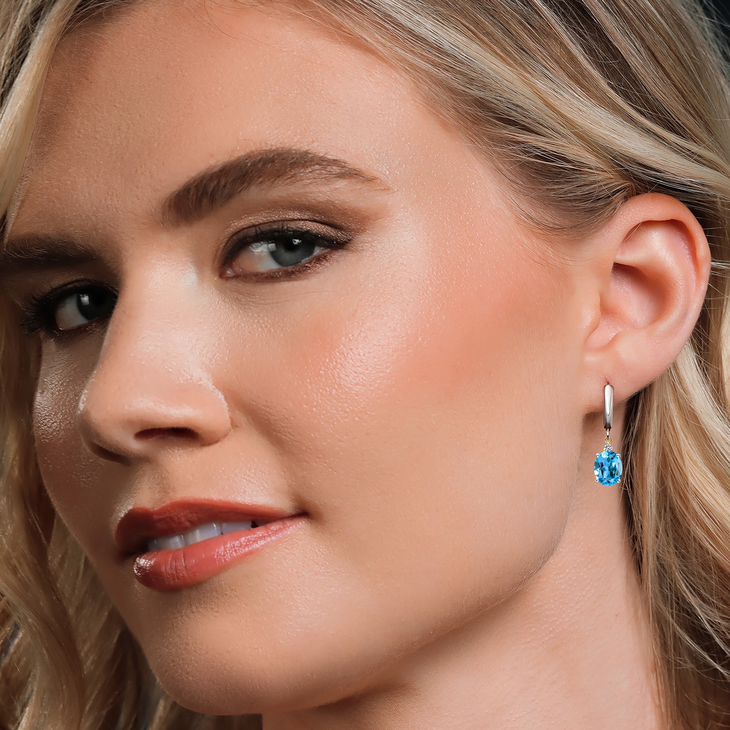 925 Silver and 10K Yellow Gold Swiss Blue Topaz and Lab Grown Diamond Dangle