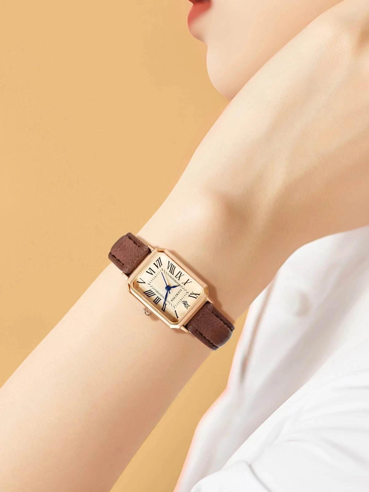 Fashion Retro Digital Dial Casual Watches Square Leather Strap Fashionable