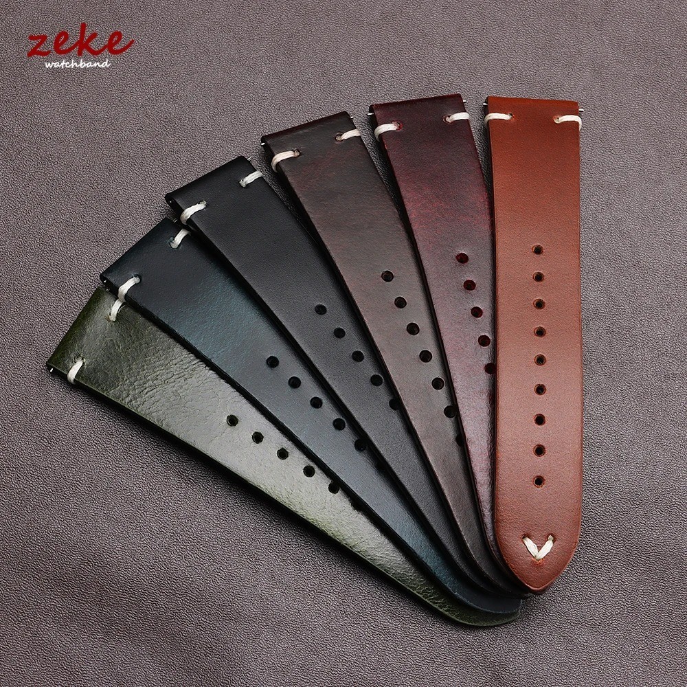 Genuine Leather Butterfly Buckle Watch Bands 18/20/22mm Waterproof Retro Oil Wax