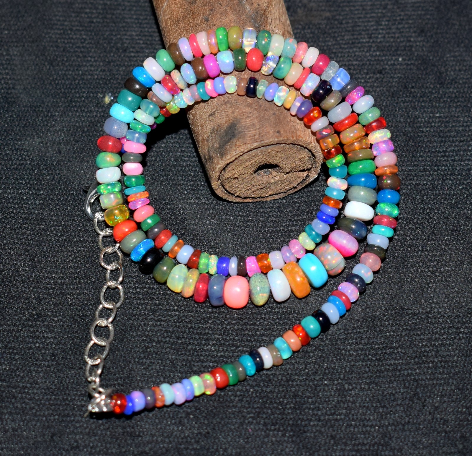16”Natural Ethiopian Opal Wello Fire Opal Gemstone Bead Necklace A564