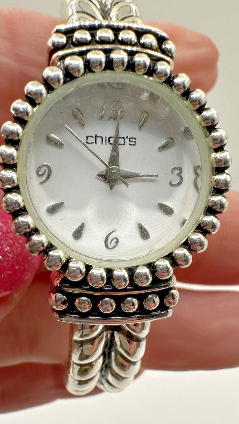 Chico Silver Tone Hinged Cuff Watch See Description