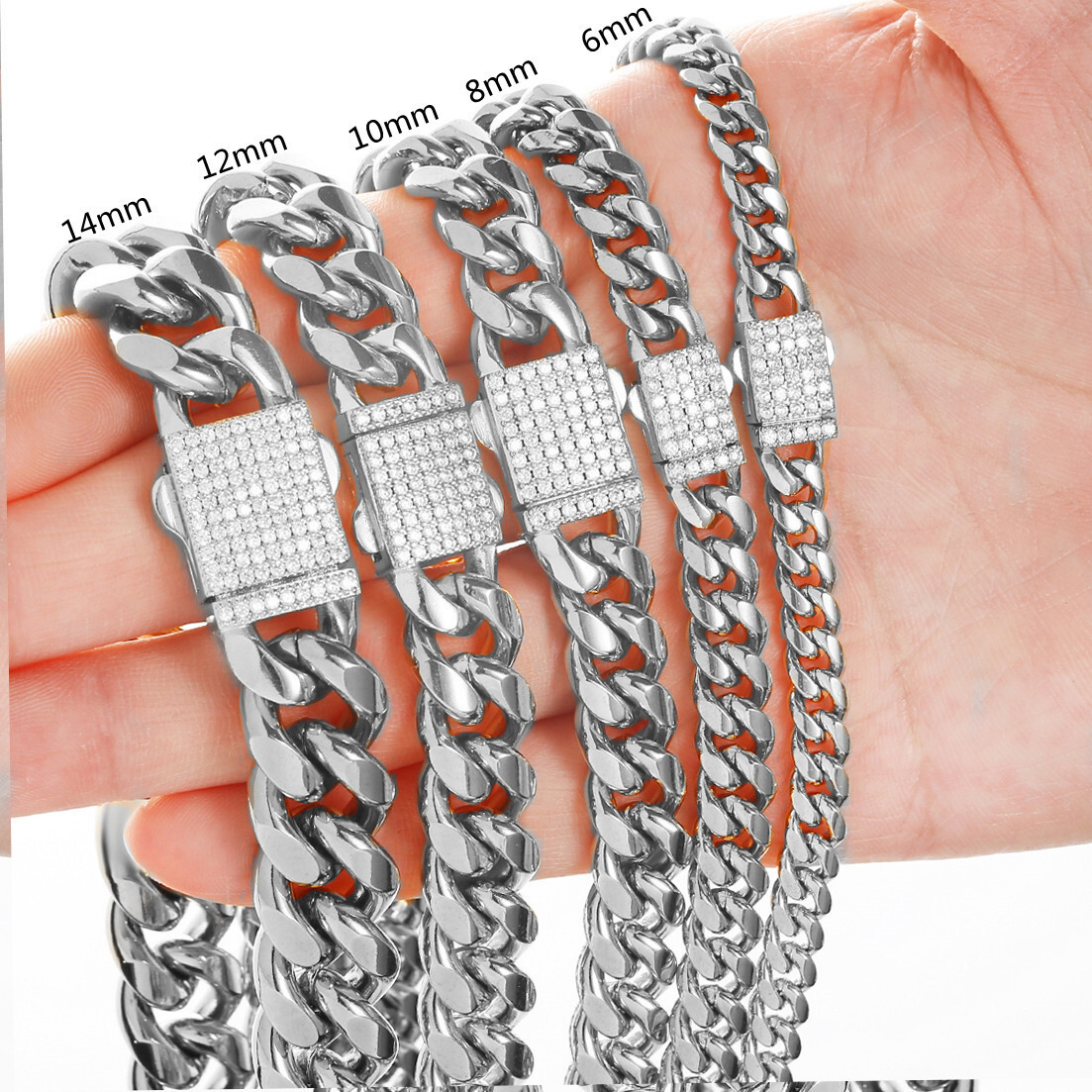 Men Women Stainless Steel Miami Cuban Link Chain Necklace Bling Buckle 6-14mm