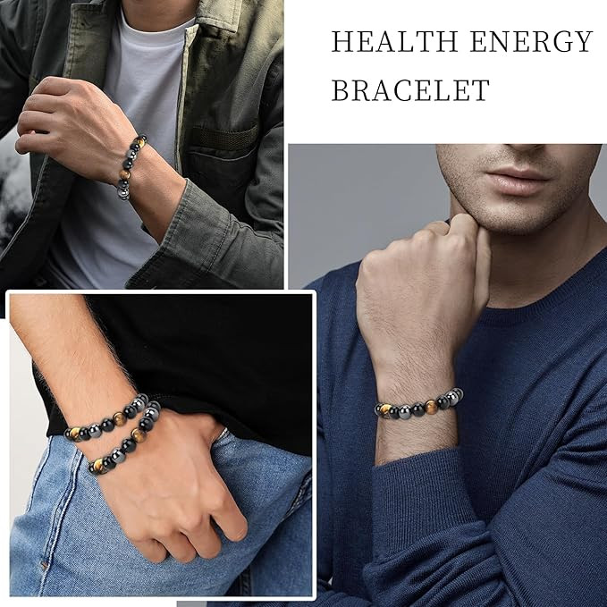 Natural Energy Healing Stretch Bracelet Stone Hematite Tiger Eye for Men Women