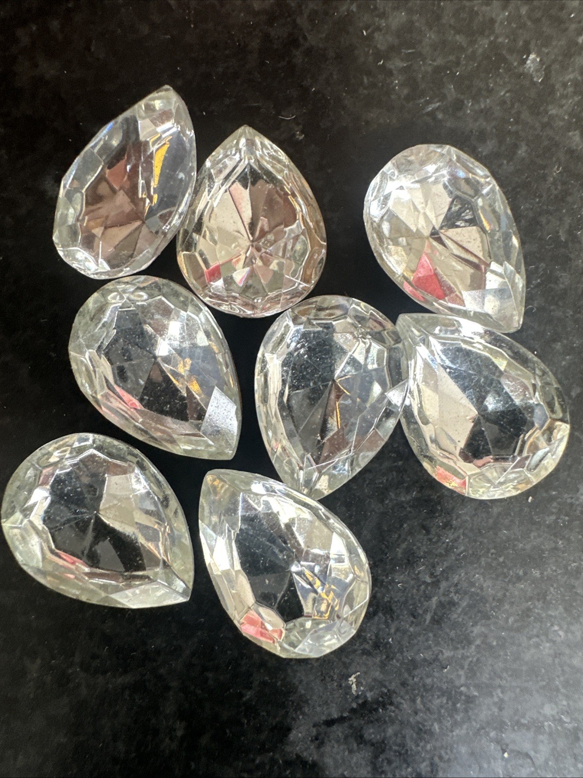 Vintage Czech 18x13mm Crystal faceted glass pears, gold foiled (8)