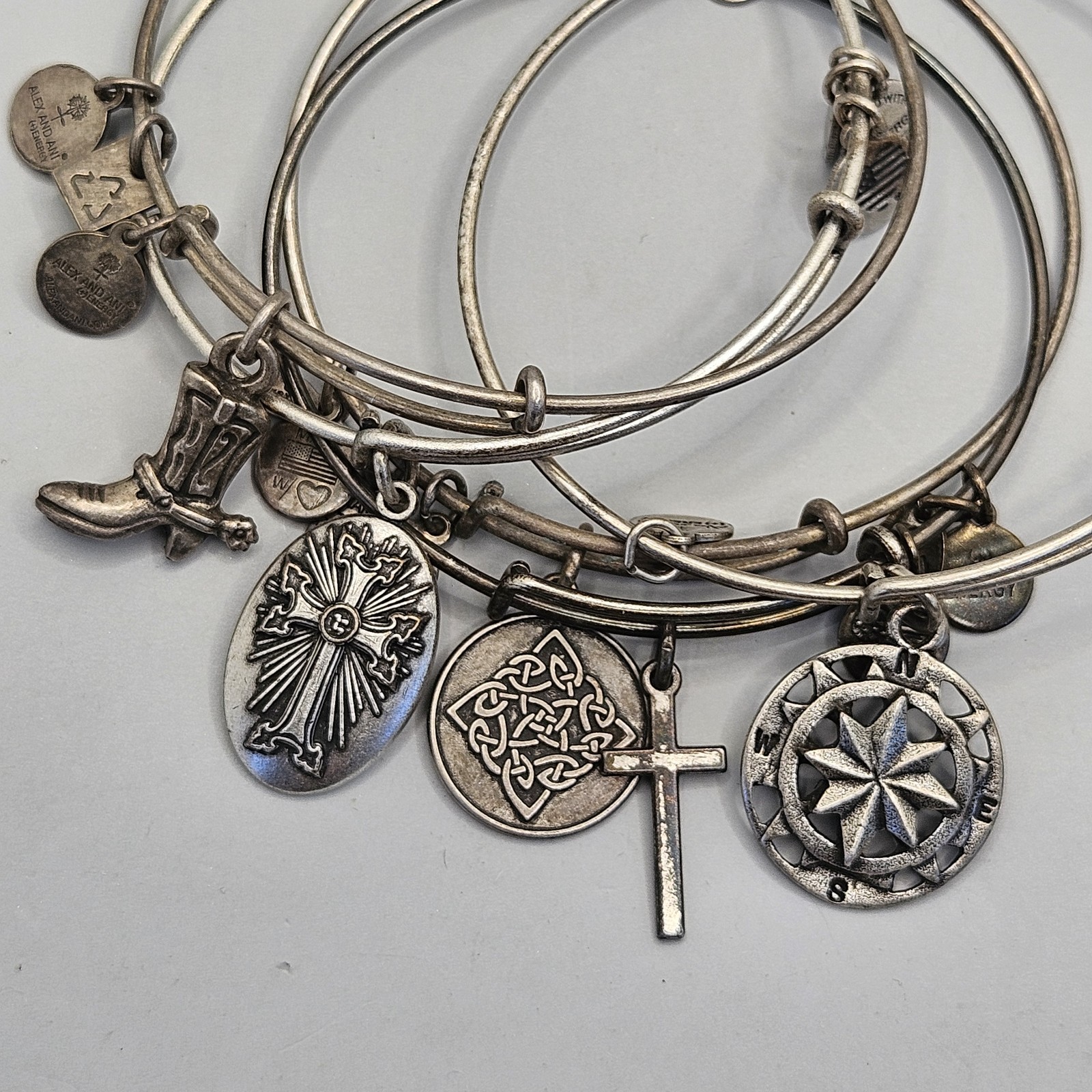 Alex and Ani Silver Tone Charm Bracelet Lot Celtic Knot Armenia Cross & Compass