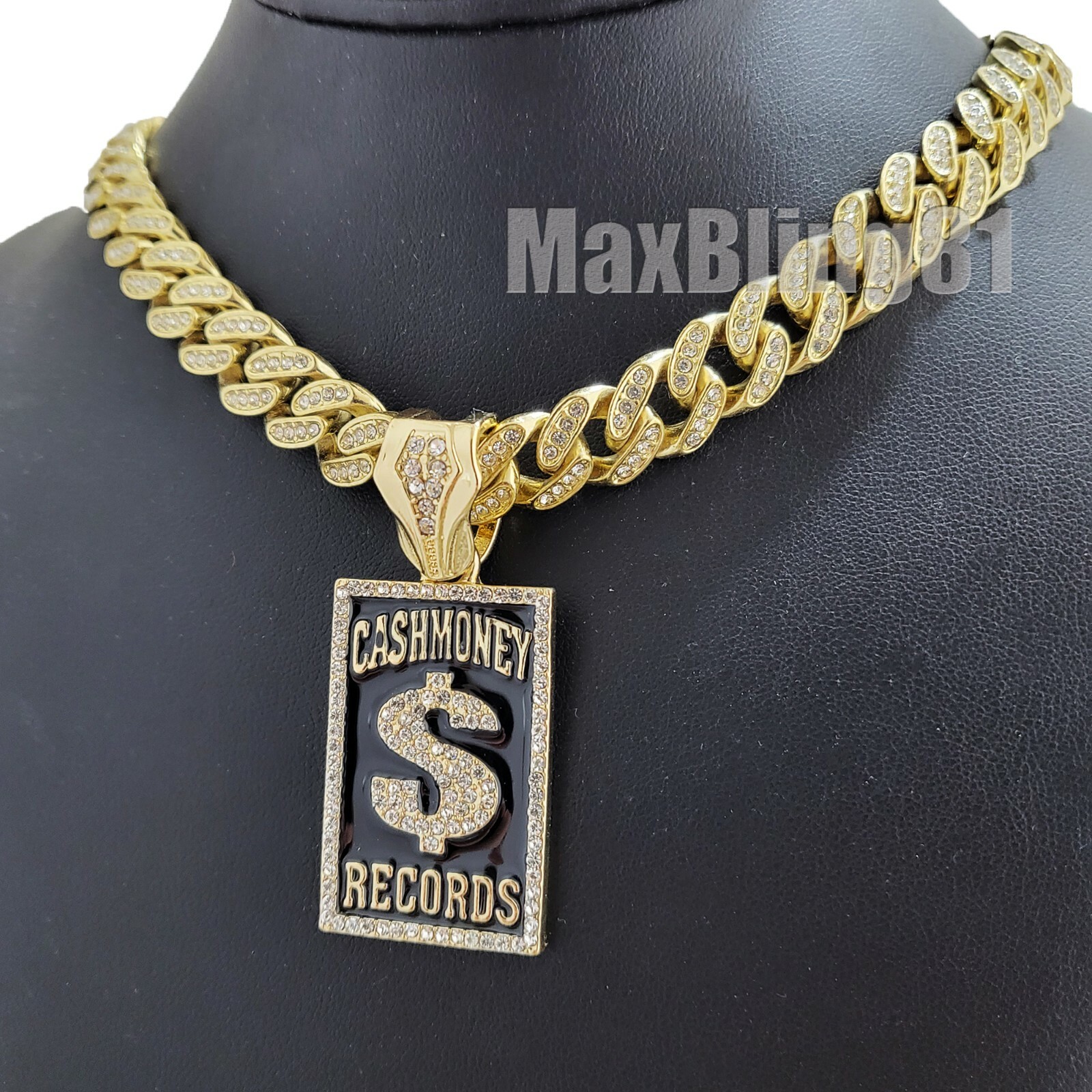 CASHMONEY RECORDS Pendant & 16″ 18″ 20″ 24″ Iced Cuban Box Lock Chain Necklace