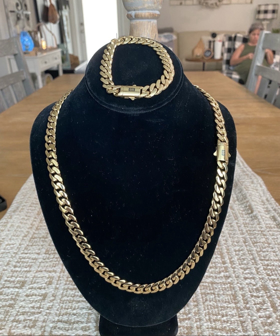 10mm Monaco Gold Cuban Link Set 22” Necklace And 7.5” Bracelet 14k Gold Plated