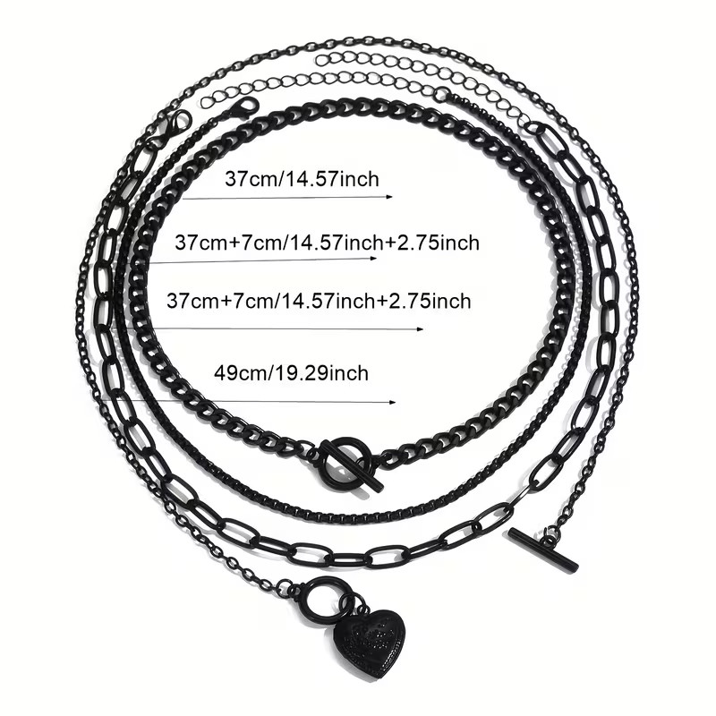 4pcs Set of Women’s Gothic Punk Trendy Fashion Black Metal Chain #3003