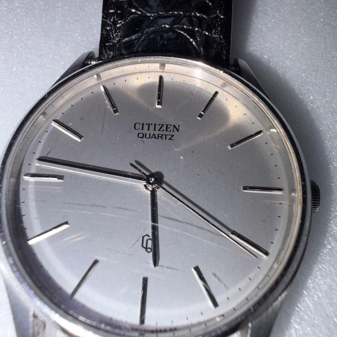 CITIZEN Quartz Watch, Silver Dial, Black Leather Strap nu