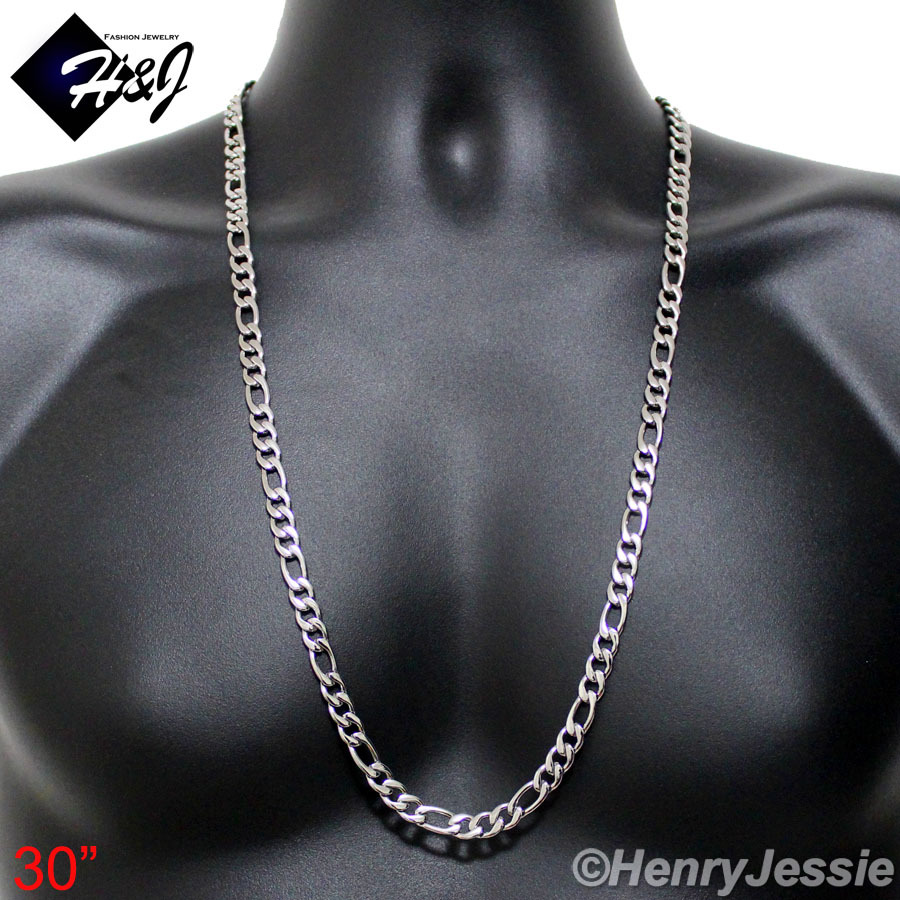 18-40″MEN’s Stainless Steel 7mm Silver Figaro Link Chain Necklace
