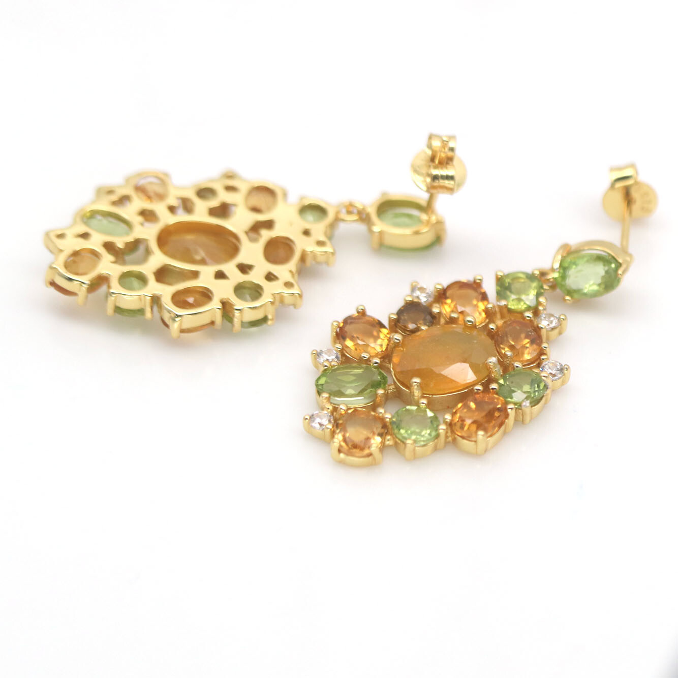 Heated Gemstone Yellow Sapphire, Citrine, Peridot & Zircon Earrings 925 Silver