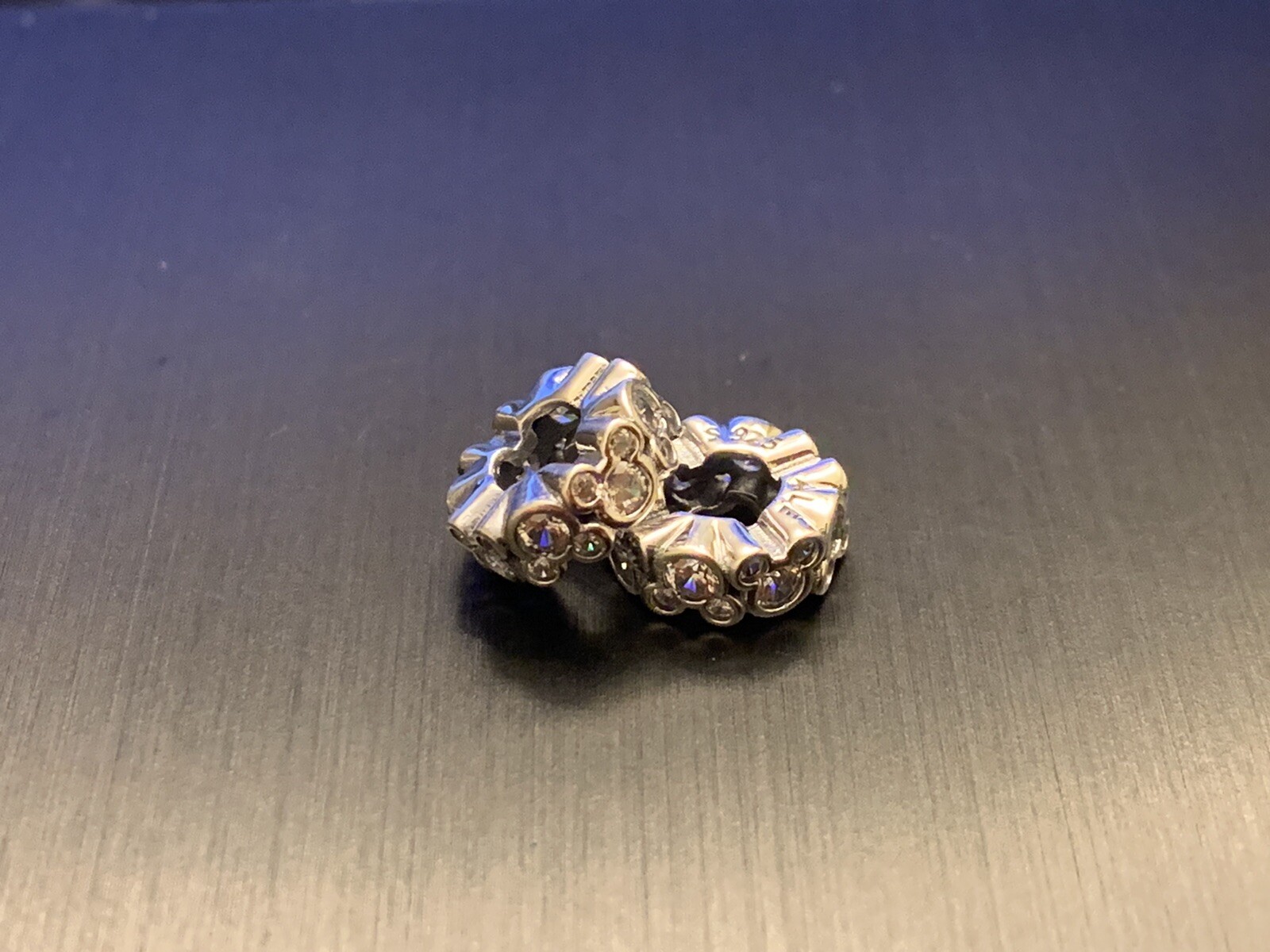 -SET OF 2- Genuine Pandora Silver Disney Mickey All Around Spacer Charm 791456CZ